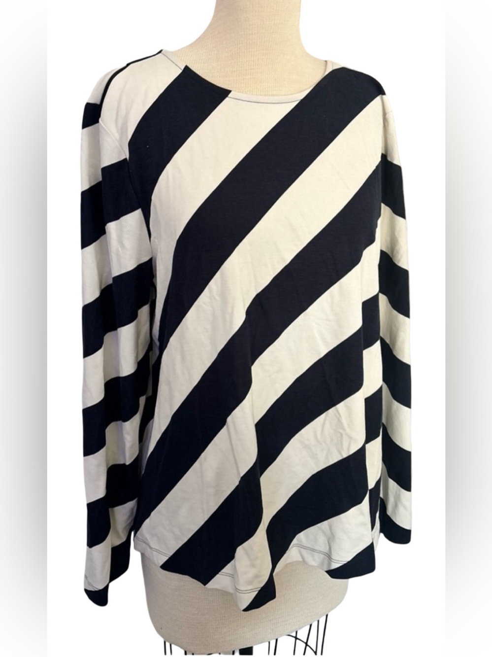Ann Taylor Black White Striped Blouse Women’s Large Long Sleeve Bow Back Top